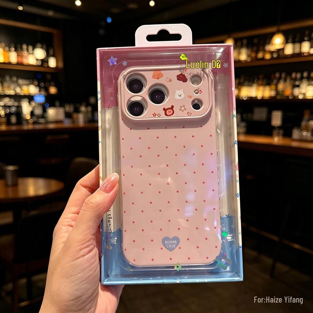 High-End Heart Polka Dot Phone Case with Large Window for Apple iP16 (17-Sided)