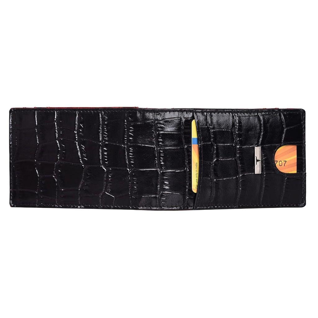 Eddy Black/Red Money Clip Leather Wallet for Men