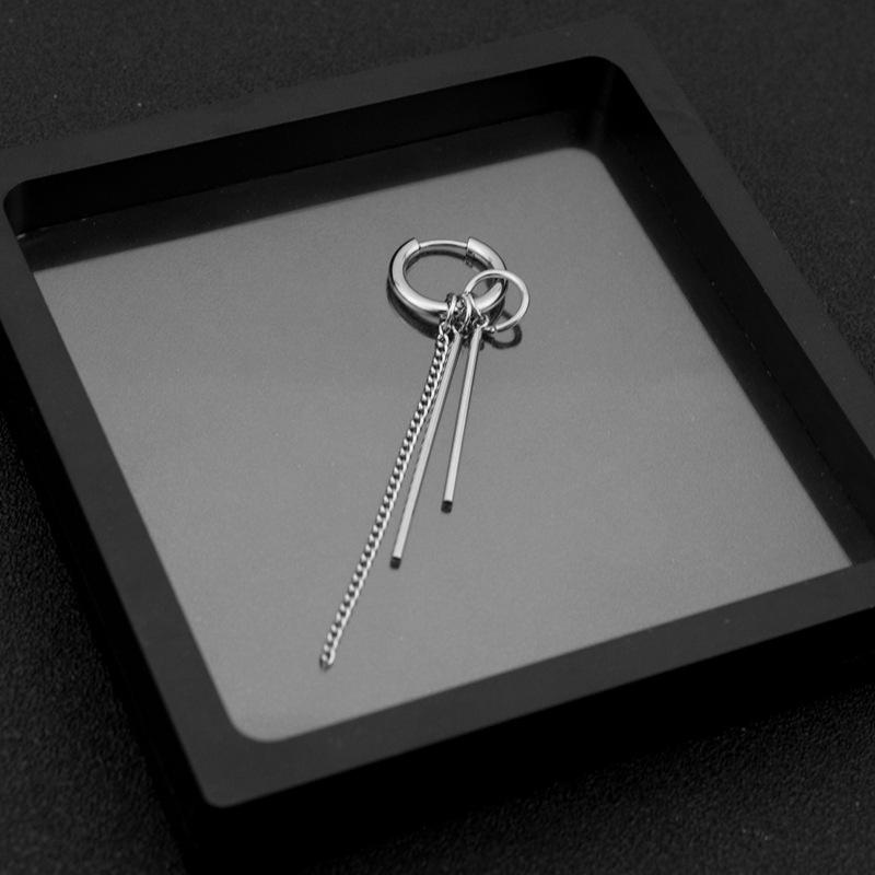 Neue Mode Edelstahl Lange Kette Quaste Pendent Ohrringe Hoop Persönlichkeit Ohr Clips für Unisex Hip-Hop Punk Rock Trendy