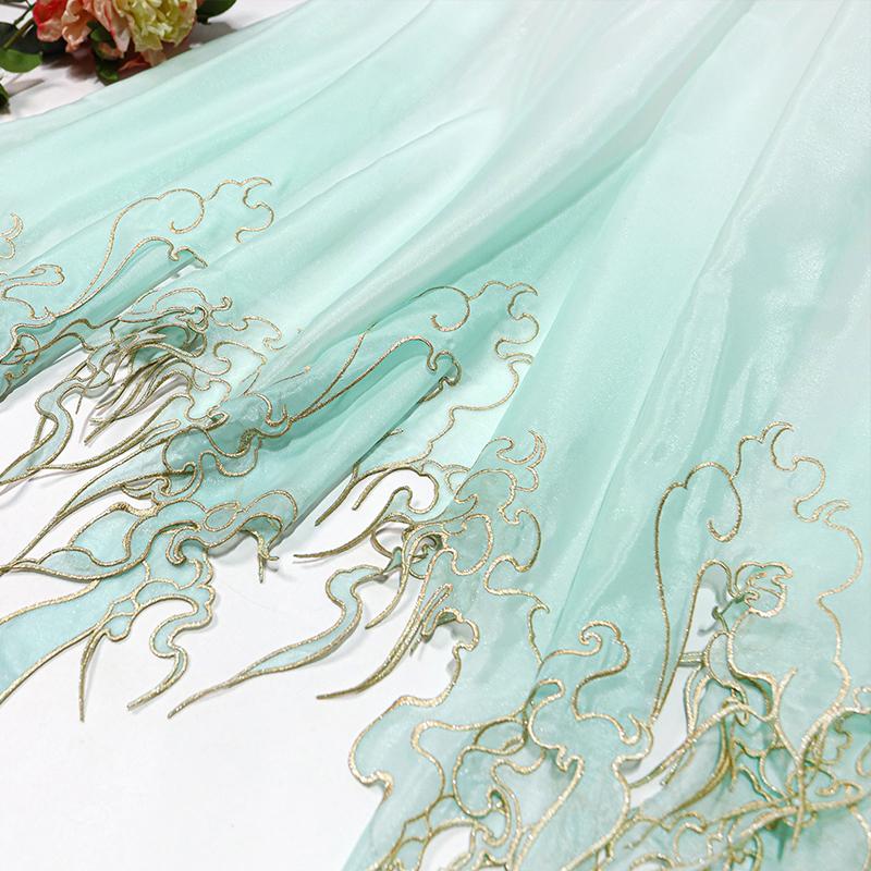 1M Chinese Style Heavy Industry Embroidery Fabric Gradient tail DIY Edges Designer Fabric For Sewing Hanfu Dress Costume