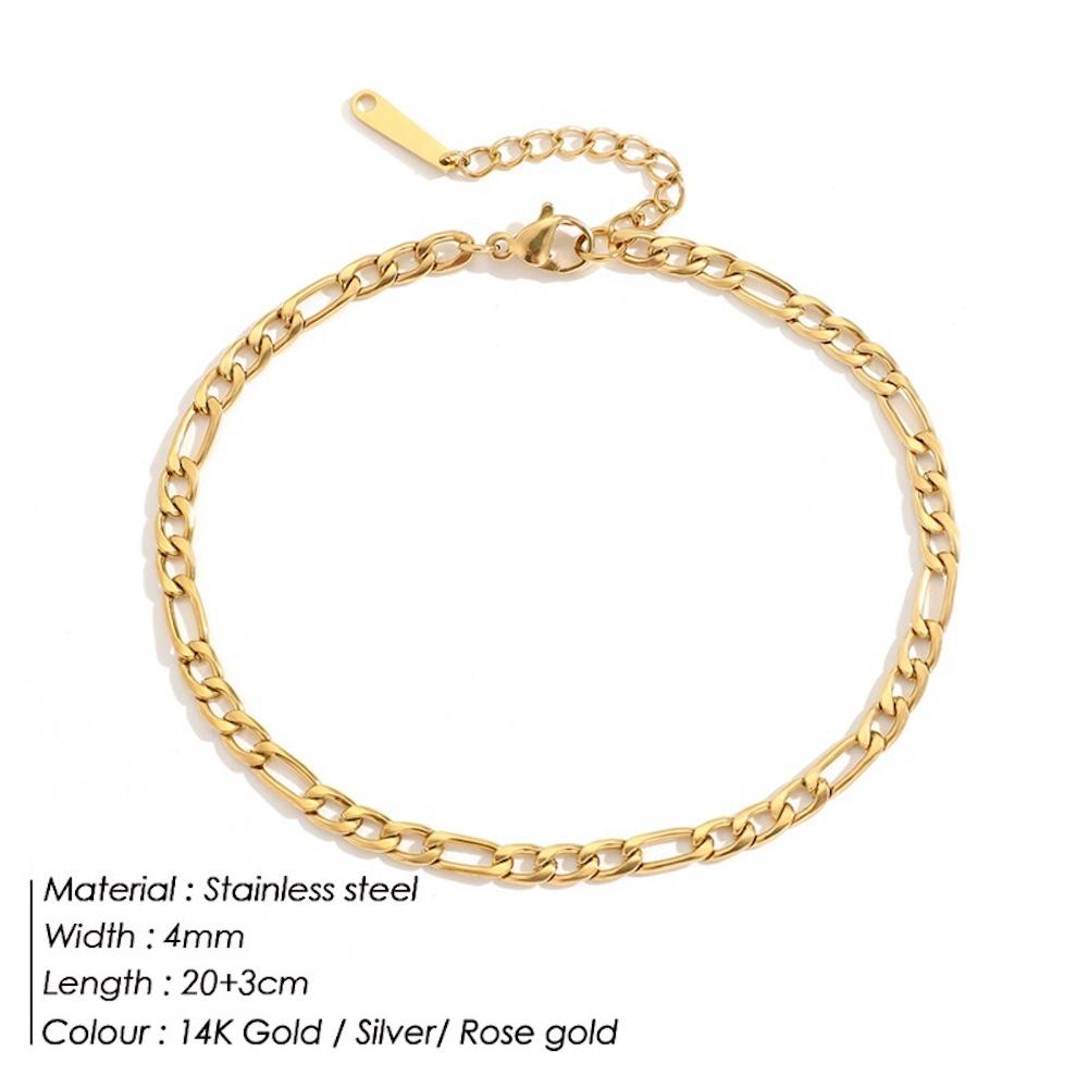 4mm Stainless Steel Figaro Anklet Simple Titanium Steel Women Anklet Hip-Hop Punk Jewelry Summer Beach Women Accessories