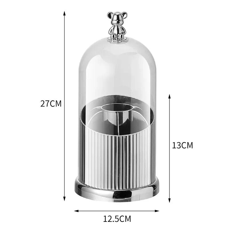 

Подставка для кистей для макияжа Роскошный медведь Акриловая коробка для хранения помад Косметика Уход за кожей Тушь Пылезащитный Настольный домашний органайзер Стойка серебряный