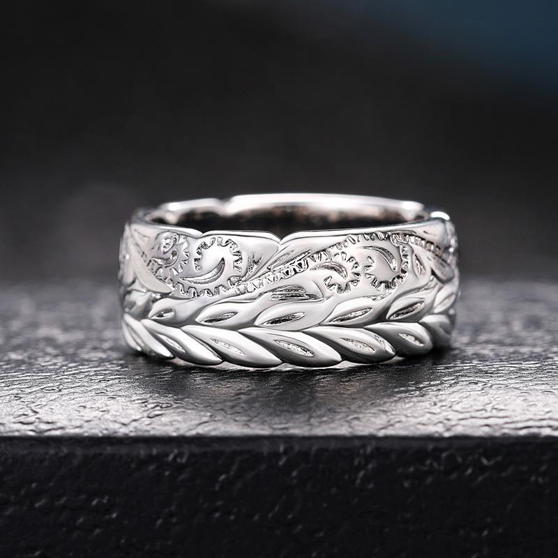 Huitan Carved Leaf Pattern Finger Ring for Women Unique Design Wedding Band Accessories  Color New Trendy Ladies Jewelry