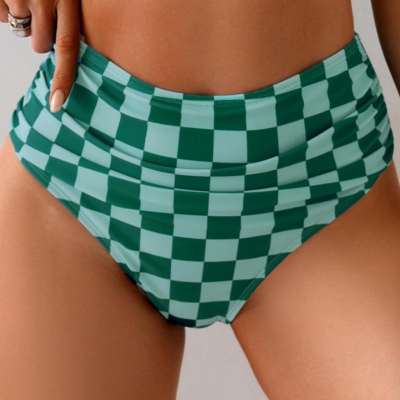 One Piece From An Overseas Warehouse, Women's Contrasting Color Plaid, Full Body Printing, High-end Vest, Split Bikini Swimsuit.