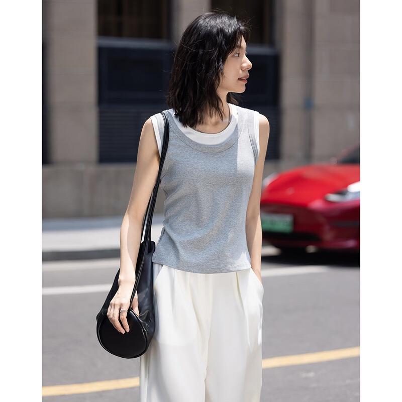 Demana Faux Two-Piece U-Neck Vest T-Shirt