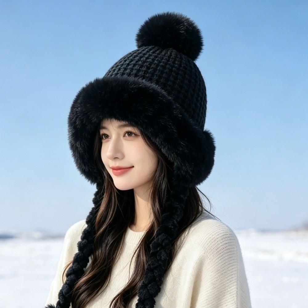 Thickened Beanie Cap with Straps Ear Protection Hat Fashion Knitted Hat  Winter