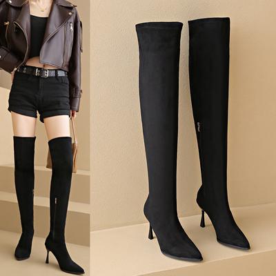 Large Size Shoes Female 2024 Winter Sexy Stiletto Women's Over-the-knee Boots Stylish Pointy Black Stretch Boot Zapatos De Mujer