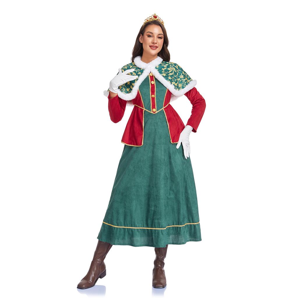 Halloween costume retro court style queen dress long dress performance costume medieval art European farm style