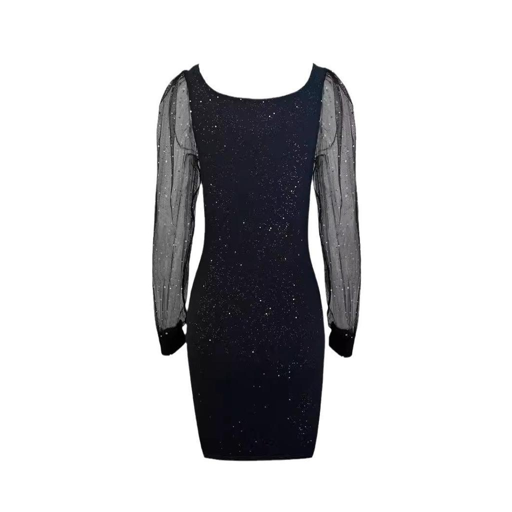 2024 Elegant V-neck Mesh Sleeve Bodycon Evening Dress