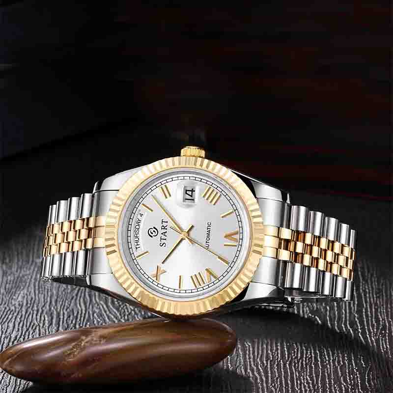 Start Ceas Bărbați Impermeabil Ceas Mecanic Automatic Cadran Numeral Roman Ceas Metal Data Funcție Săptămâna