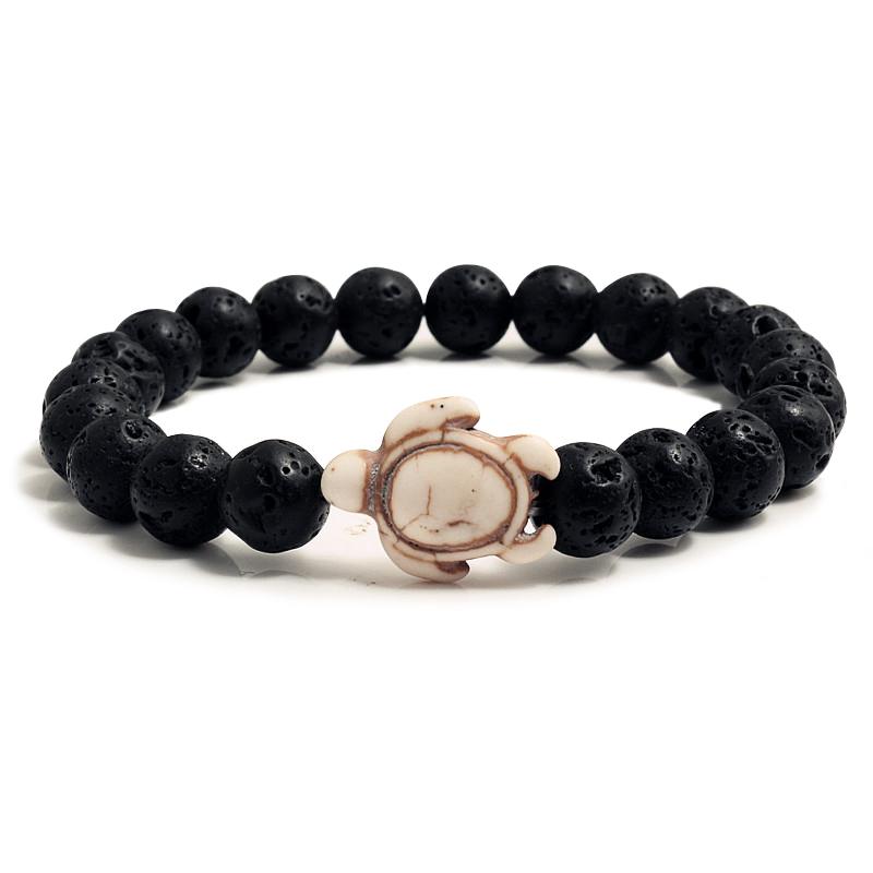 Summer Sea Turtle Bracelets Charm Tortoise Bracelets Men 8mm Natural Stone Round Beads Elasticity Party For Women Bangle Jewelry