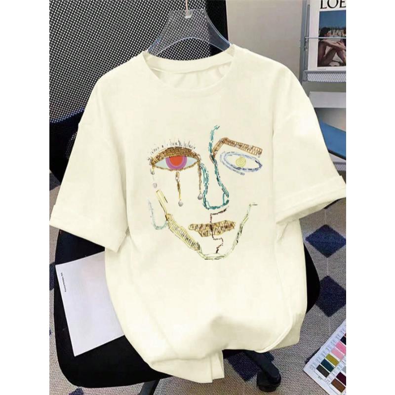 

100% хлопок футболки для женщин цветные граффити женские лица принт одежда уличная мода топы свободные повседневные футболки с коротким рукавом 8XL