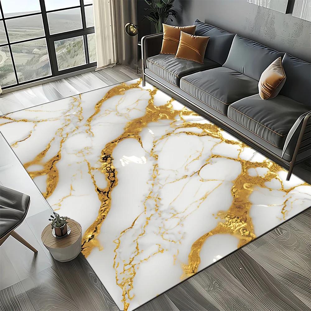 2025 New Style Black White Gold Marble Fashion 3D Carpet Rug for Living Room Bedroom Home Sofa Decoration,Kid Non-slip Floor Mat