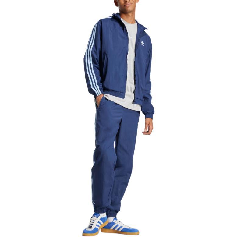adidas Originals Logo Loose Fit Stand Collar Zip Long Sleeve Jacket Men Jacket Navy-Blue JP1253