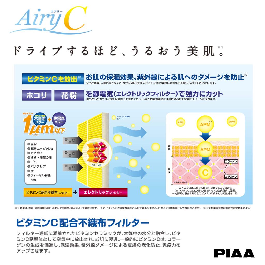 PIAA Automotive Air Conditioner Filter Airy C Special Electrostatic 2-Layer Filter Replacement 1-Pack [For Nissan Vehicles] Cube, March, EV-5