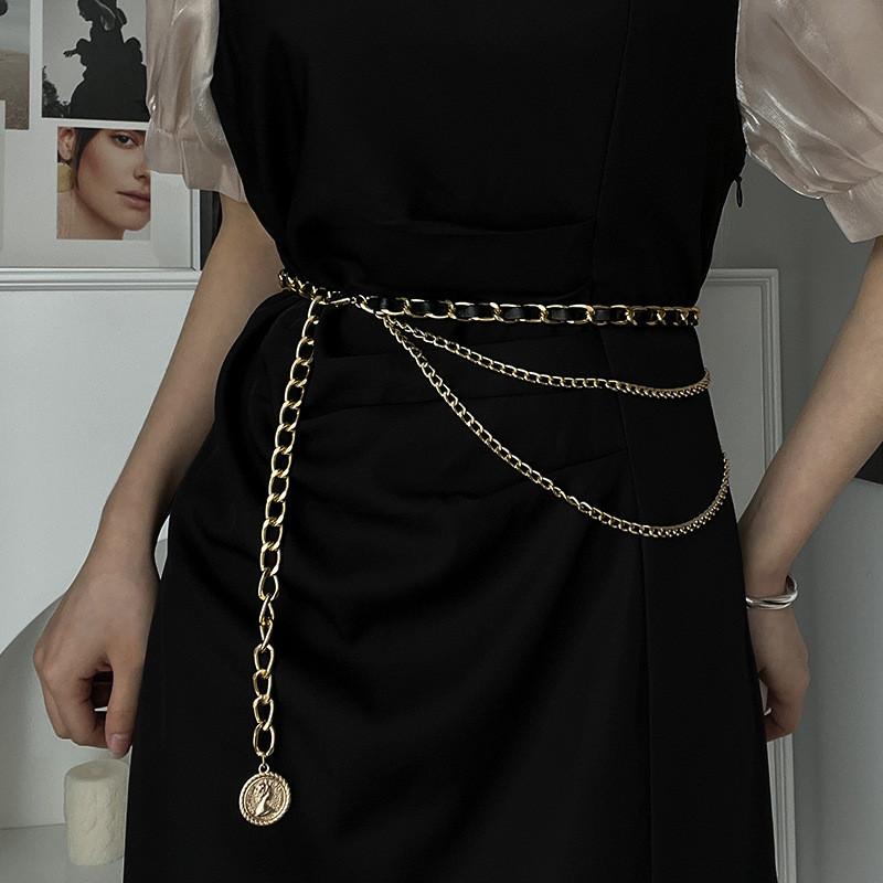 Chic Woven Metal Waist Chain For Womens Dresses And Outfits In Stylish Black And White