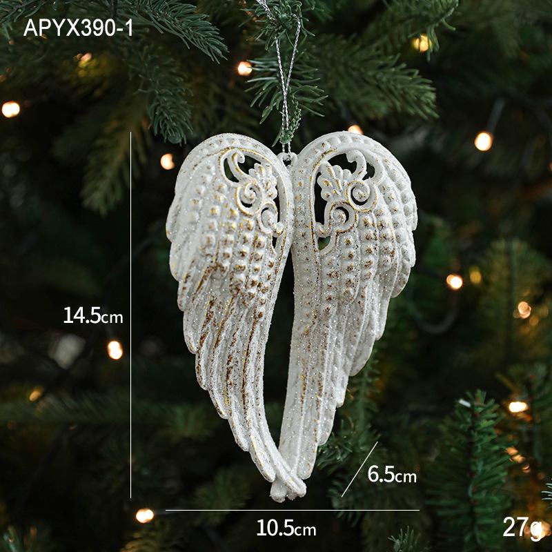 White Irregular Pendant with Gold Glitter Angel Wings, Single Pack Christmas Tree Ornament.