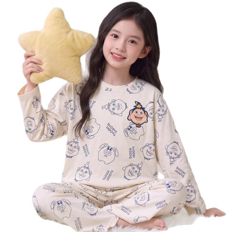 100% Cotton Girls Long Sleeve Pajama Set Princess Style Thin Sleepwear Kids Ages 8