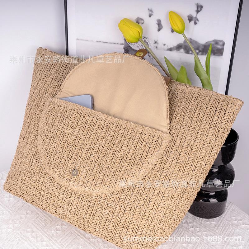 Summer Woven Shoulder Bag Women Beach Shoulder Bag Female Straw Knitted Handmade Large Capacity Handbag Purse Travel Tote Bags