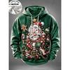 Men Fleece Lined Hoodie Santa Beer Christmas Tree Print Pullover Hooded Sweatshirt Holiday Hoody