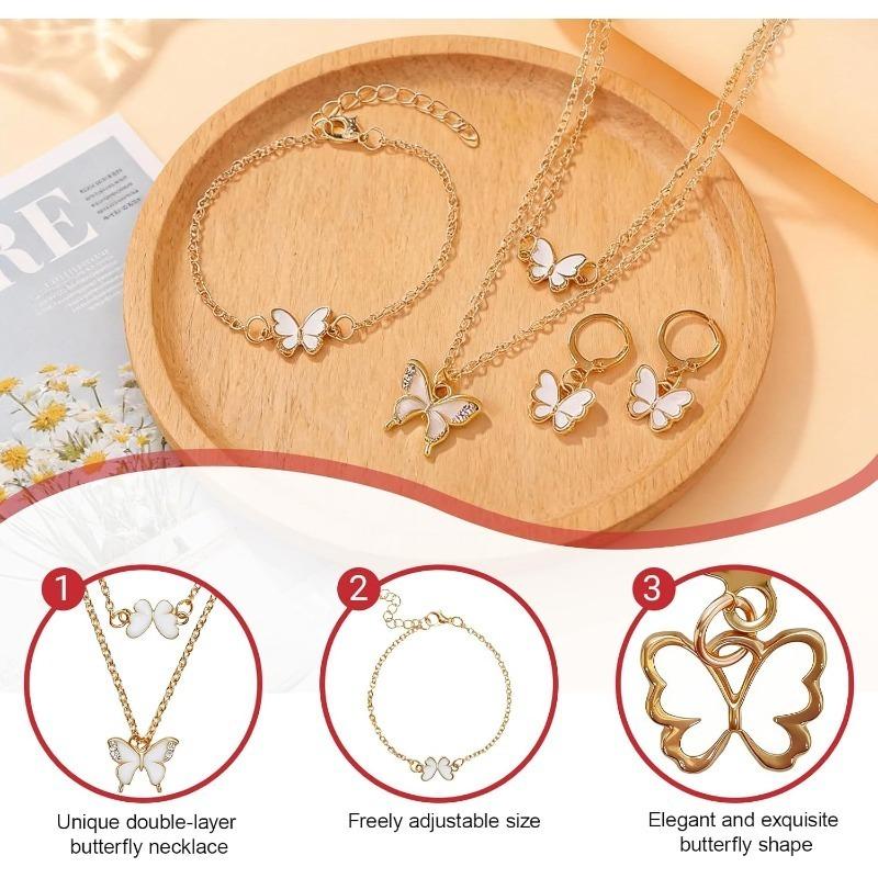Butterfly gold plated jewelry set for women necklaces with matching earrings bracelet elegant jewelry for wedding party Valentines Day gift