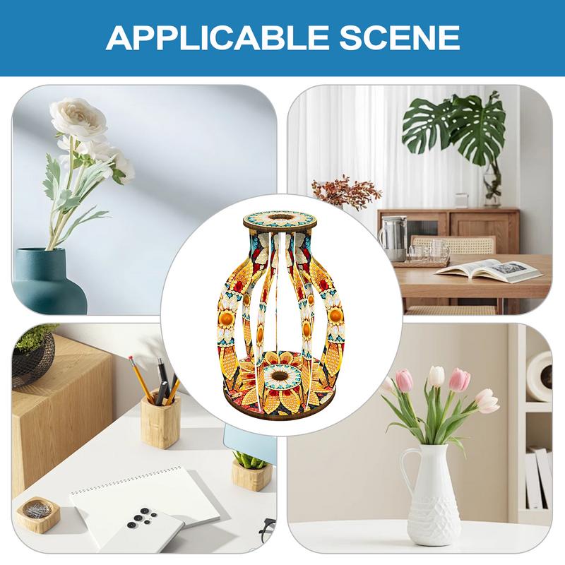 Single Flower Vase Gem Paintings Set Handmade Wooden Colorful Desktop Ornaments for Adults Holiday Art Crafts Home