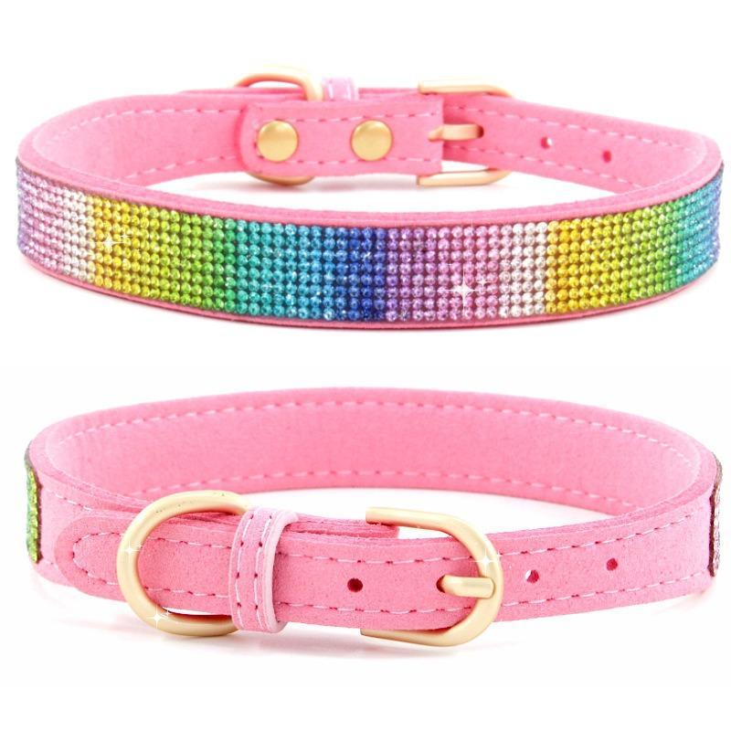 Pet collar point drill rhinestone neck ring microfiber medium and small dog cat collar leash walking dog leash set