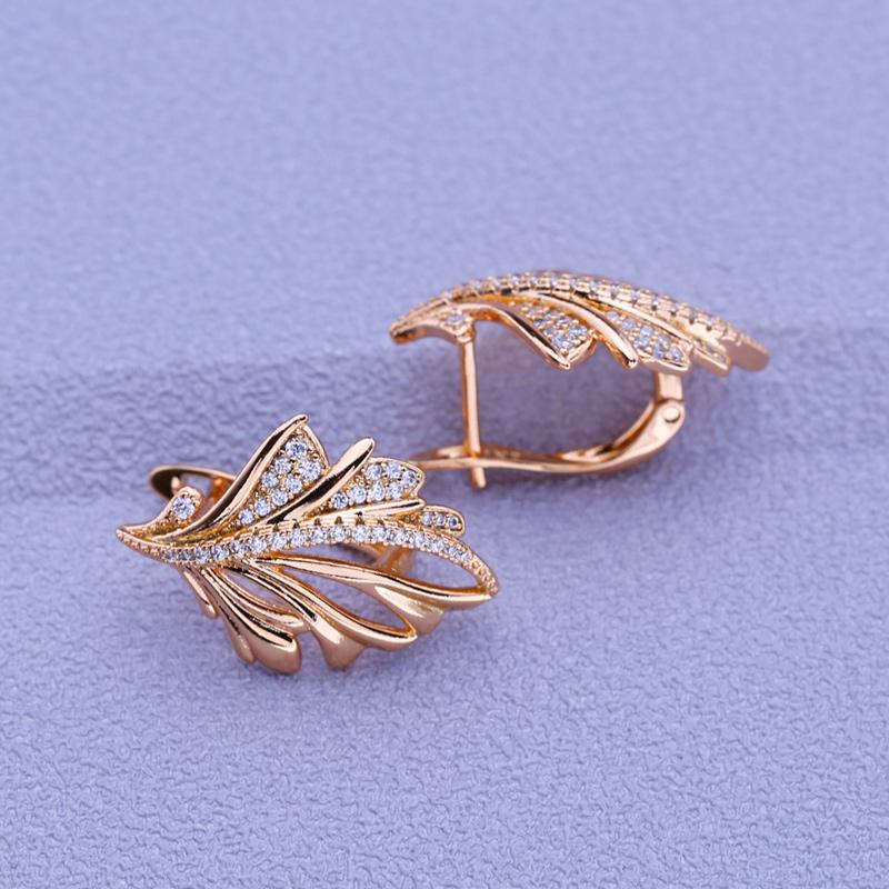 MINTHA Trendy Rose Gold Color Clip Earrings Wedding Daily Fashion Jewelry Cubic Zirconia Leaf Earrings For Women Bridal Geometry Earrings