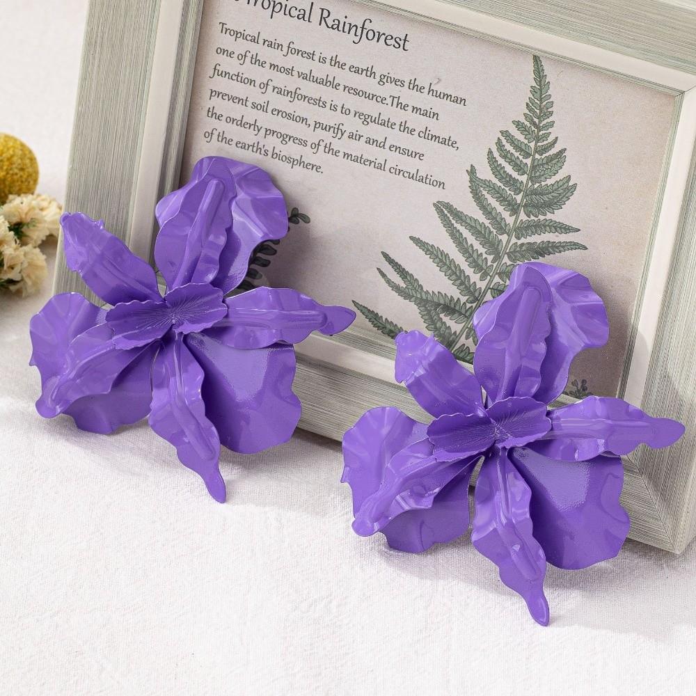 Boucles d'Oreilles Exagérées Fleurs Peintes Accessoires d'Oreille Plissés Grandes Boucles d'Oreilles Fête