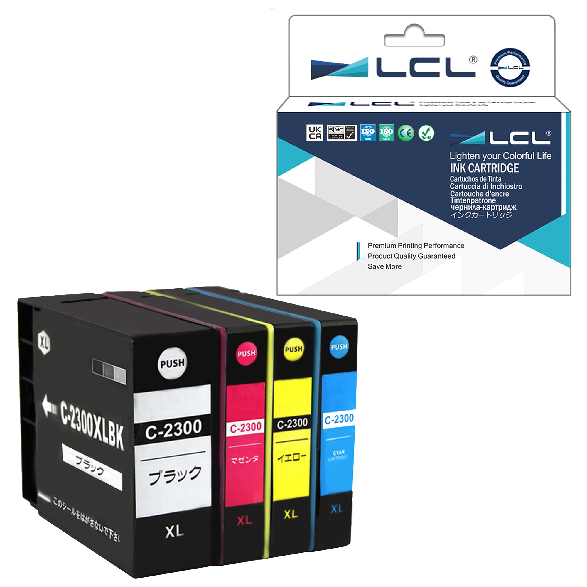 

LCL Compatible Ink Cartridges for Canon and Set and with Remaining Compatible and iB4130 PGI-2300, PGI-2300XL, PGI-2300BK, PGI-2300XLBK, PGI-2300XLC,