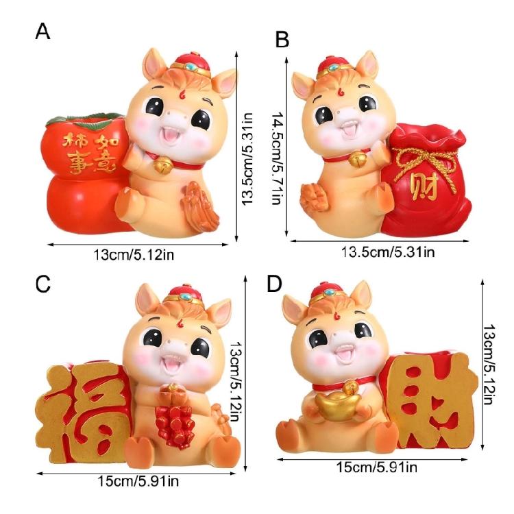Cartoon Horse Pattern Pen Holders Stationery Holders Chinese New Year Gift Office Home Decoration Resin Pen Organizer