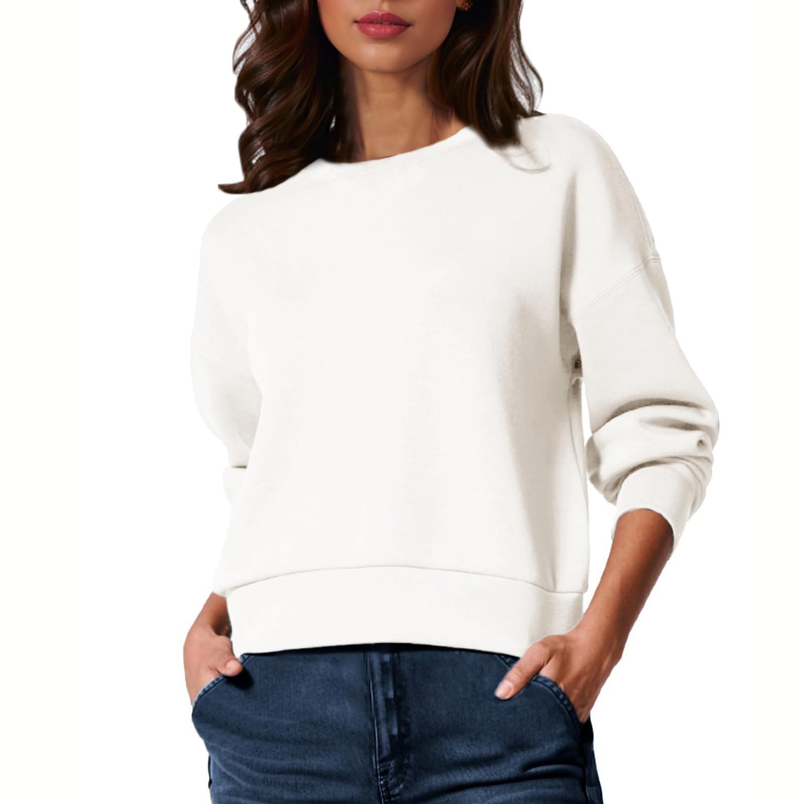 

Women s Sweatshirt Pullover Basic Long Sleeve Pullover Tops Shirts Casual Loose Fit Outfits XXL білий