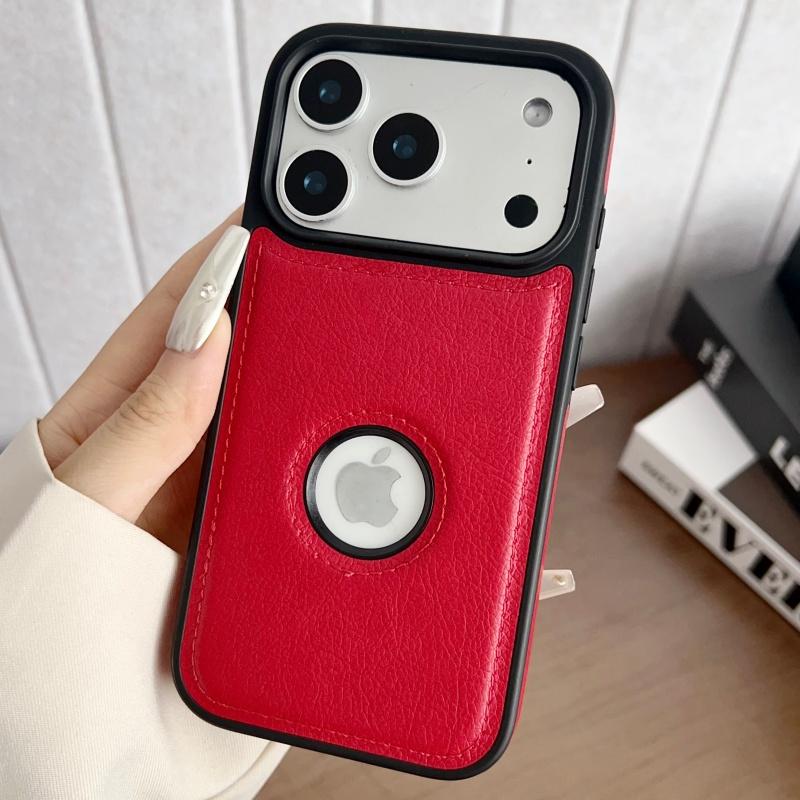 Luxury Leather Hollow Logo Case for iPhone 17 Air 16 15 14 13 12 11 Pro Max 17Promax Business Hard Shockproof Armor Funda Cover