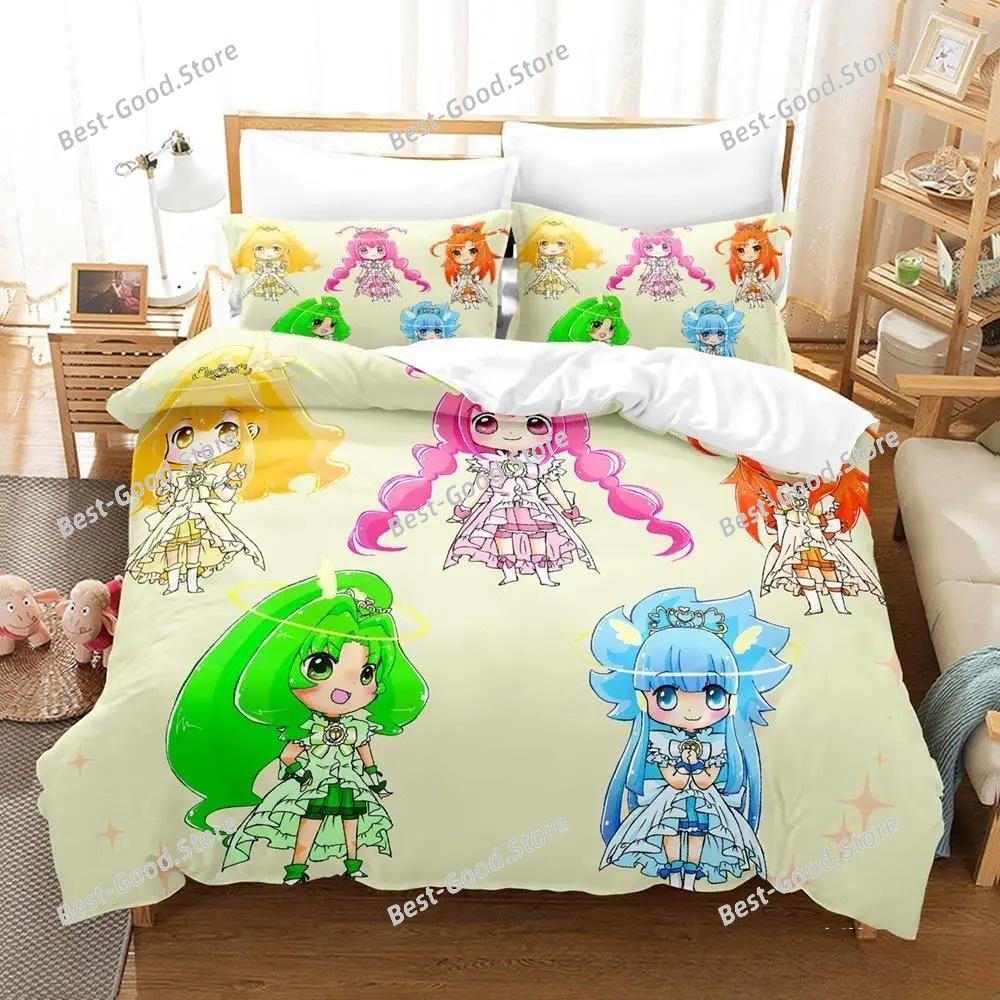 Smile PreCure! Bettwäsche-Set Einzelbett Twin Full Queen King Size Bettset Erwachsener Kind Schlafzimmer Bettbezug-Sets 3D-Druck Kawaii Anime Bett