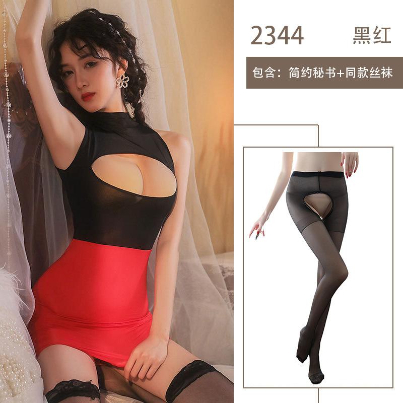 Sex Uniform Breast Secretary Sexy Seduction Buttocks Skirt Nightclub Passion Clothes Summer Perspective Sex Clothes
