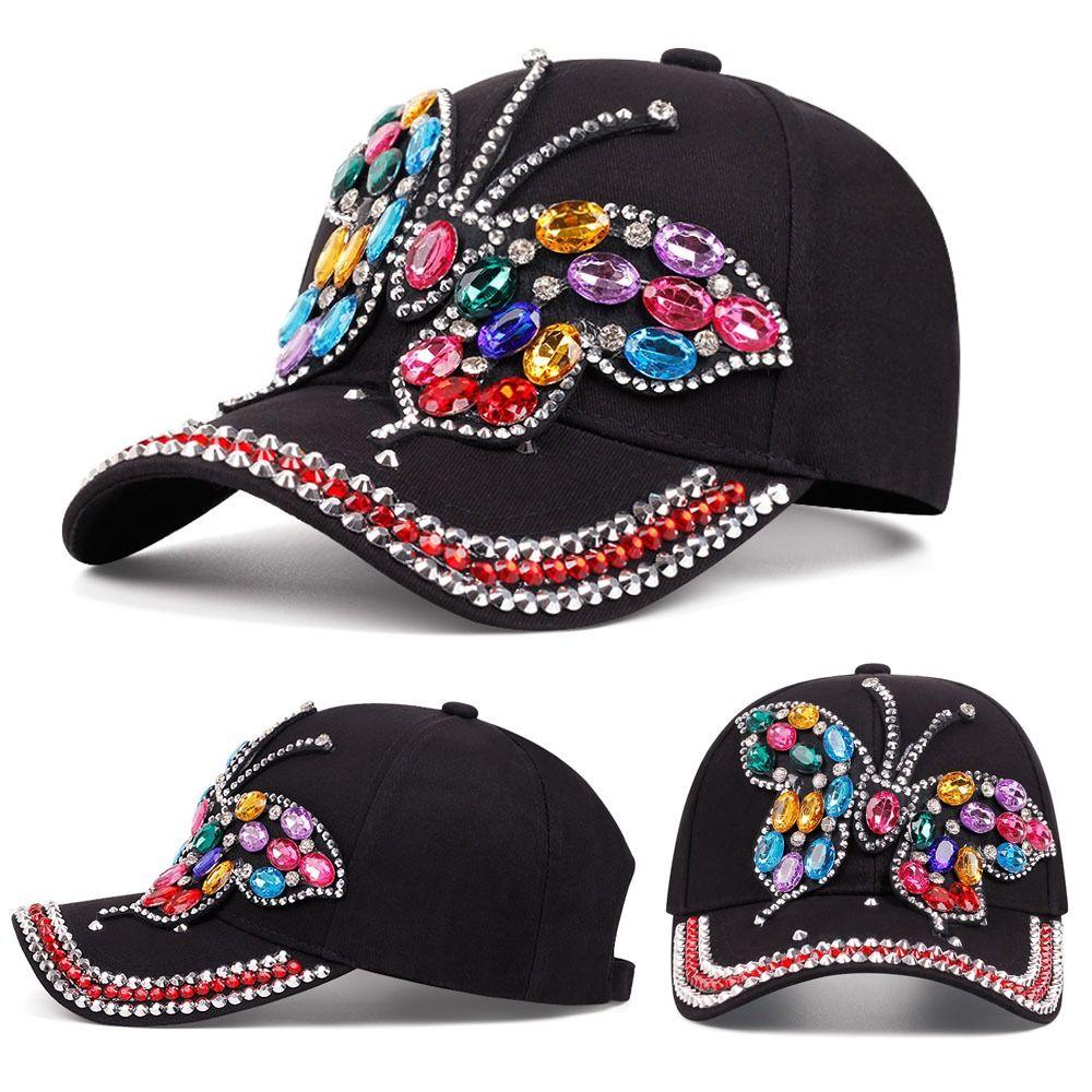Butterfly Diamond Denim Cap Adjustable Sun Protection Cap Versatile Baseball Cap Unisex