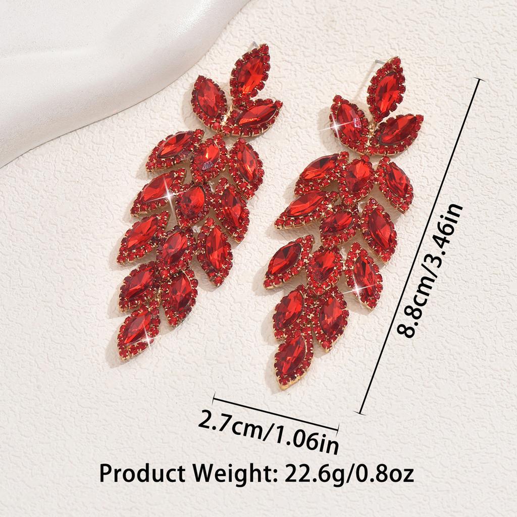 O Pereche de Cercei Exagerați Supradimensionați, Stil Lung pentru Femei, Față Rotundă cu Diamante, Cercei Modele Frunză
