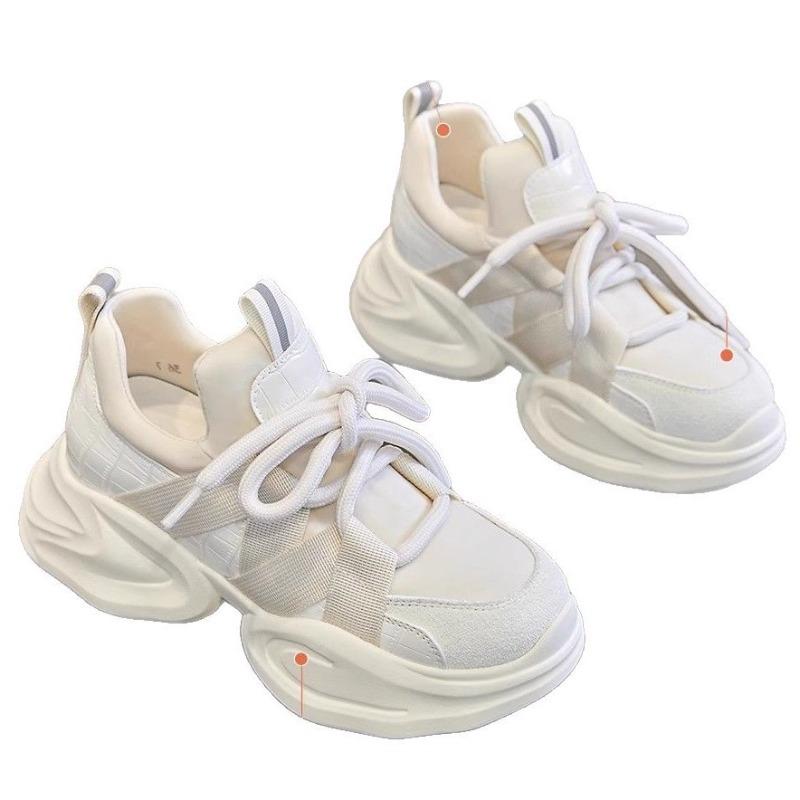 Thick-soled small inner height-increasing women's shoes leather dad shoes spring and summer new versatile and lightweight casual sports shoes