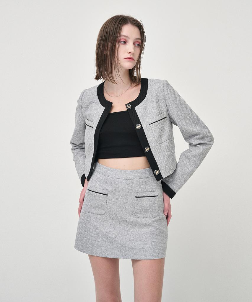 ETMON Piping Pocket Tweed Mini Skirt, Black