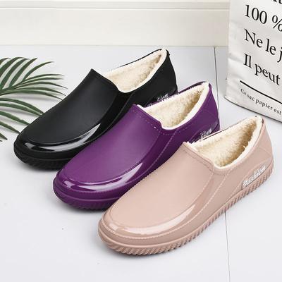 Zapatos de Lluvia Bajos de Invierno para Mujer, Botines de Goma Impermeables para Trabajo en Restaurante, Zapatos Planos de Chef, Zapatos de Lluvia Bajos para Mujer con Forro de Piel, Mocasines Forrados de Piel