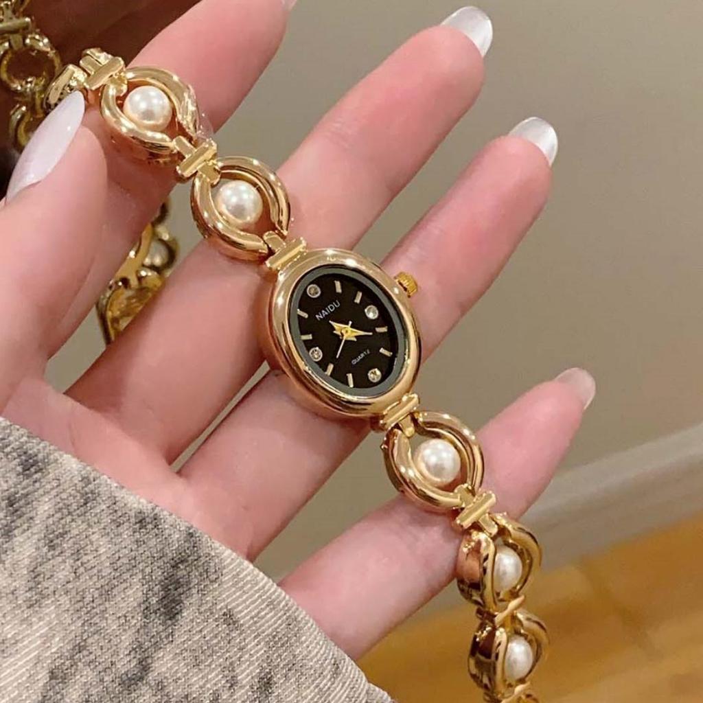 Luxury Ladies Watches Gold Silver Small Oval Dial Pearl Bracelet Clock For Women Lady Dress Quartz Wristwatch Relogio Feminino
