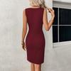 Women Summer Sleeveless Solid Color Knot Hollow One Piece Dress