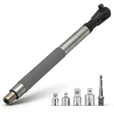Offset Extension Wrench Fixed Drive Electric Ratchet Wrench with 4 Adapters for Automotive and DIY Use Impact, 1/2-inch Head,