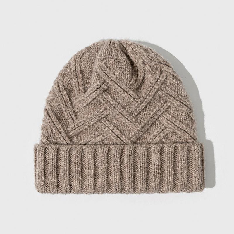% Wool Knitted Hat Thickened Autumn and Winter Cold Hat Men's and Women's Warm Wool Hat Simple, Fashionable and Versatile Solid Color