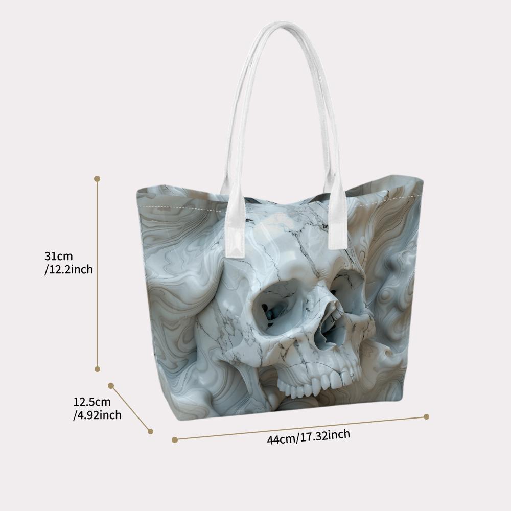 Marble Skull Print Tote Bag Trendy Cool Shoulder Bag Stylish Casual Daily Carry Bag