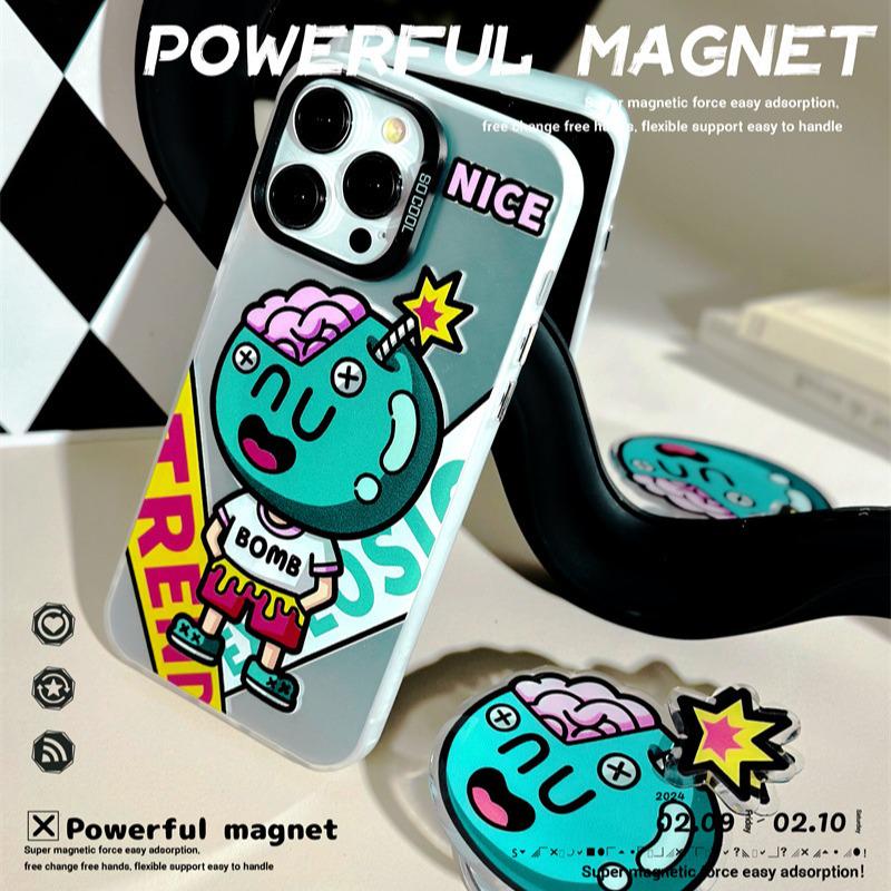 Zhitai Magnetic Frosted Laser Case for iPhone 15 Pro/16 & Huawei P70 - Includes Bracket