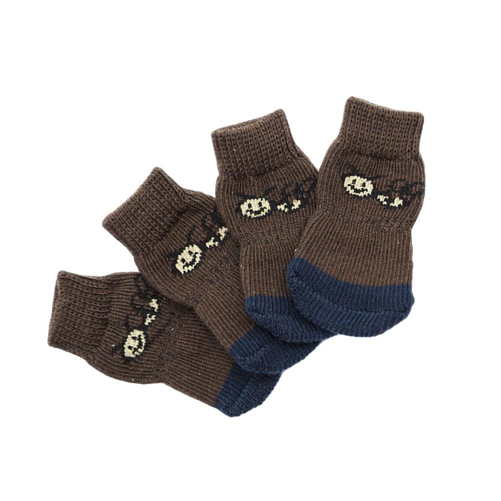 4 Stück rutschfeste Baumwoll-Haustiersocken Cartoon-Muster Schützen Hund Outdoor Kälte Schnee Eis Salzbeständig Verwenden Haustiersocken