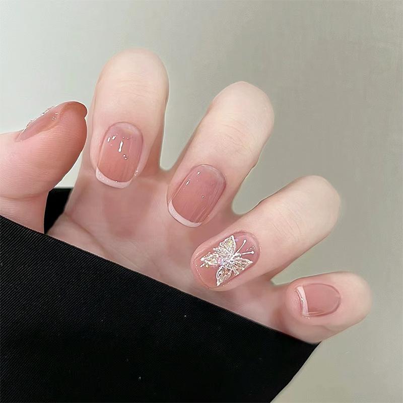 Peach Butterfly Wearable Nail Stickers - Spring/Summer Gentle False Nail Art.