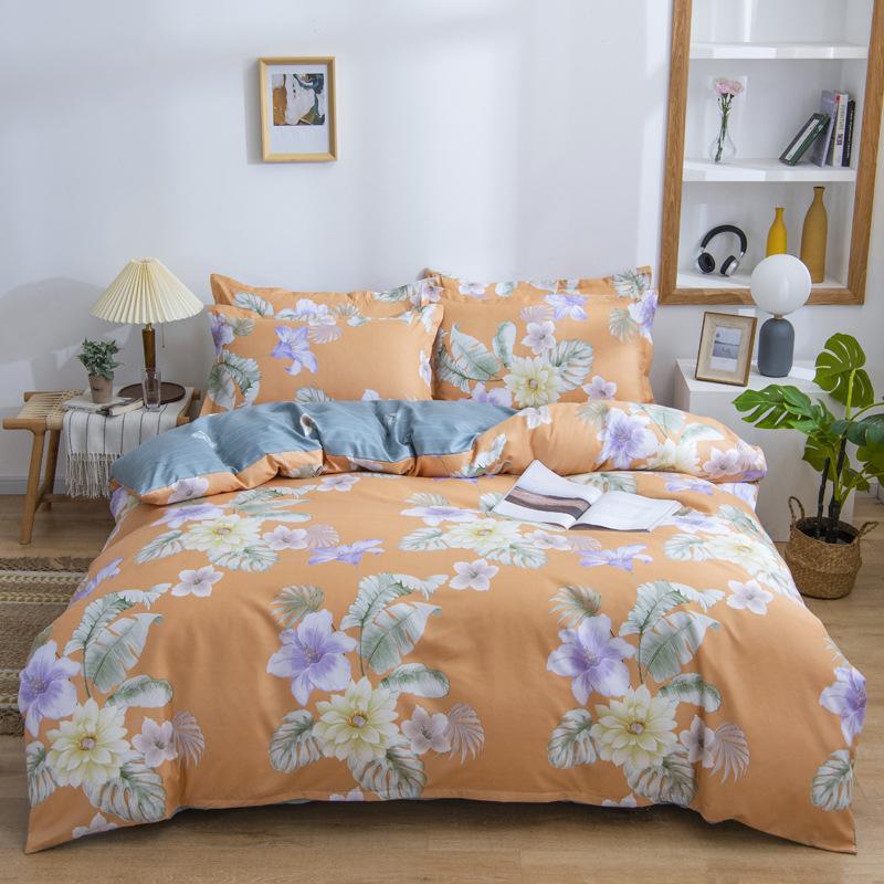 Live Stream Thickened Platinum Cotton Sanded Four-piece Set, Bed Sheet Quilt Cover, Student Dormitory Three-piece Set, Bedding