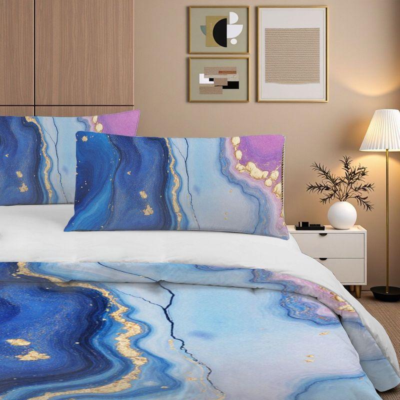 3-Piece Bedding Pillowcase Quilt Cover Set Blue Purple Color Scheme Gold Pattern 2D Digital Printing For Bedroom Dormitory Decor